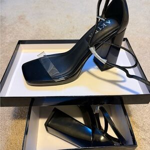 AKIRA Black Strappy Block Heels